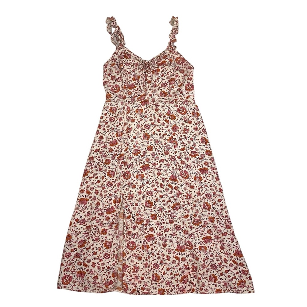Floral Print Pink Midi Dress